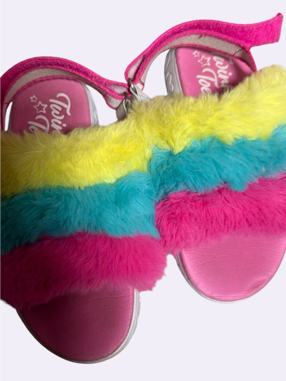 Kids Pink Multi-Color Fuzzy Slide Sandals Toddler Size 10 - Picture 2 of 9